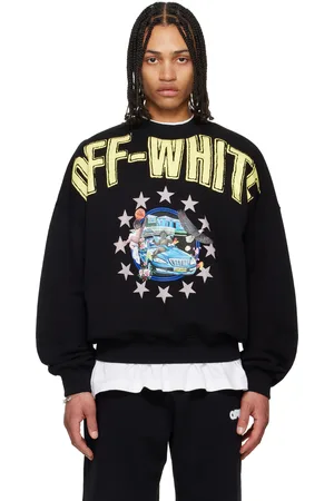OFF-WHITE Pull molletonné noir à image de style fresque et à col ras du cou