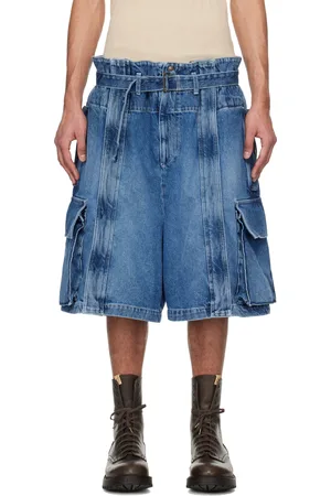 Hed Mayner Short cargo bleu en denim à glissières