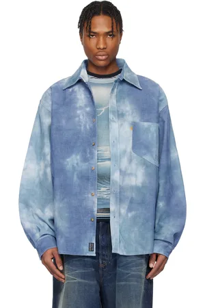 ERL Surchemise bleue en velours côtelé à motif tie-dye
