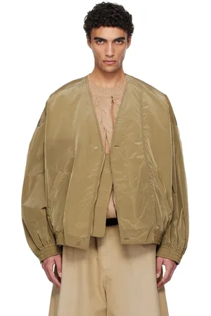 Hed Mayner Blouson aviateur beige en taffetas froissé