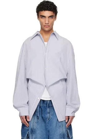 Hed Mayner Chemise bleu marine et blanc en popeline à rayures