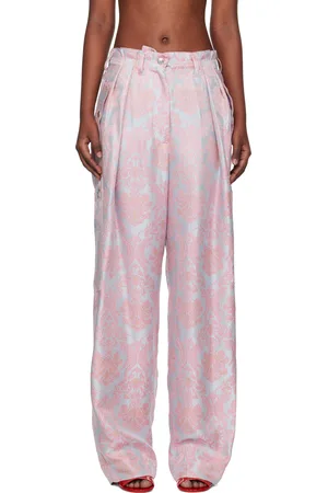 DRIES VAN NOTEN Pantalon bleu et rose à motif cachemire en jacquard