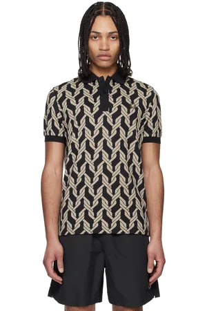 Fred Perry Polo noir et beige en piqué à motif imprimé
