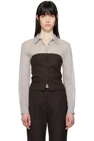 AMOMENTO Haut de style bustier brun à boutons