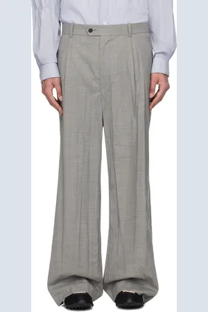Hed Mayner Pantalons gris en sergé froissé