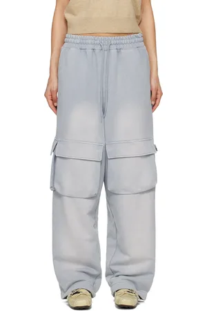 OPEN YY Pantalon de détente bleu à poches cargo et à effet délavé