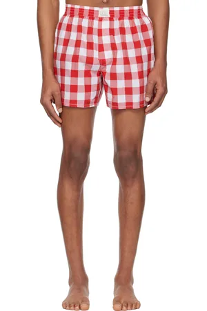 ERL Short boxeur rouge et blanc à motif guingan
