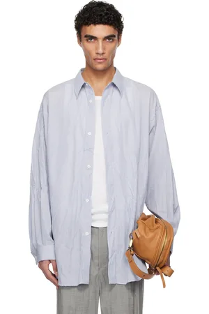 Hed Mayner Chemise bleu et blanc en popeline froissée