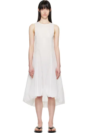 AMOMENTO Robe midi blanche en taffetas semi-transparent à ourlet bouffant