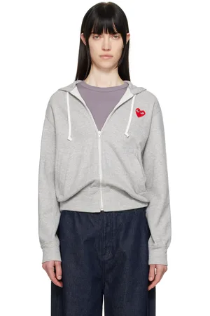 Comme des Garçons Pull à capuche gris à glissière et à petit logo