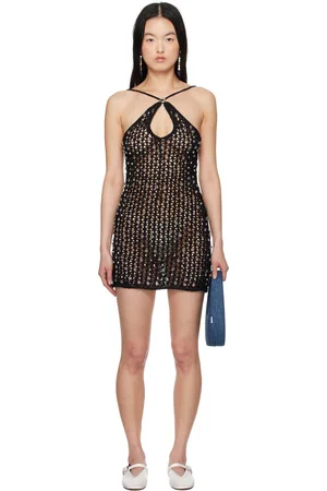 COPERNI Robe courte noire en crochet à perles