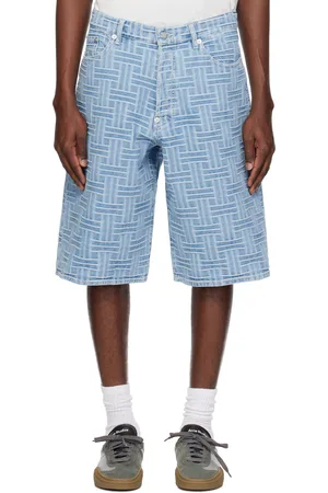 Kenzo Short droit bleu en denim à motif Weave