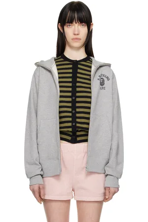 BAPE Pull à capuche gris à glissière et à logos imprimés