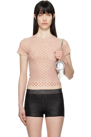 Miaou Micro t-shirt rouge et blanc cassé en filet