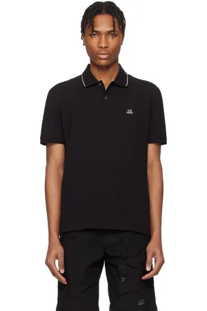 C.P. Company Polo noir en piqué extensible à deux boutons et à logo