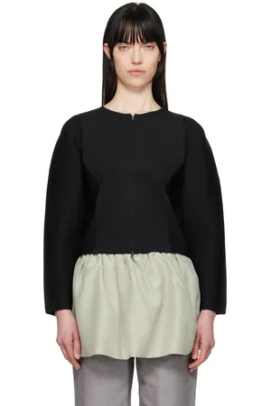 AMOMENTO Cardigan noir à glissière et à assemblage arrondi