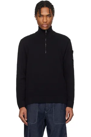C.P. Company Pull noir en tricot de coton et nylon à demi-glissière