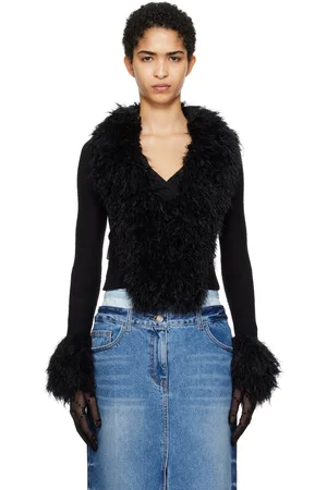 Marine Serre Pull noir en tricot à garnitures en fourrure synthétique