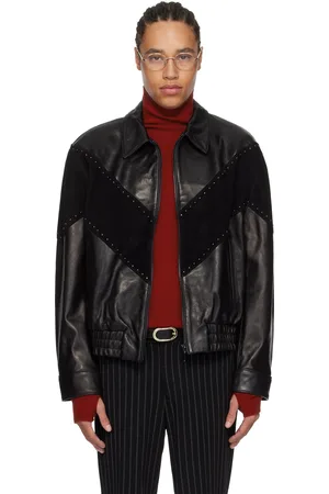 Ernest W. Baker Blouson aviateur noir en cuir et en suède