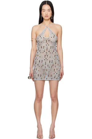 COPERNI Robe courte grise en crochet à perles