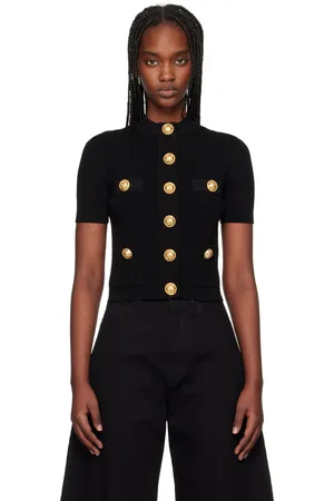 Balmain Cardigan noir en pointelle à quatre poches