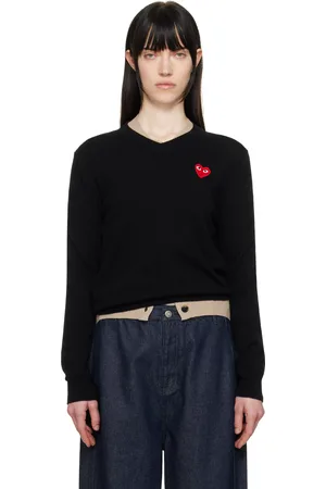 Comme des Garçons Pull noir à logo rouge et à col en V