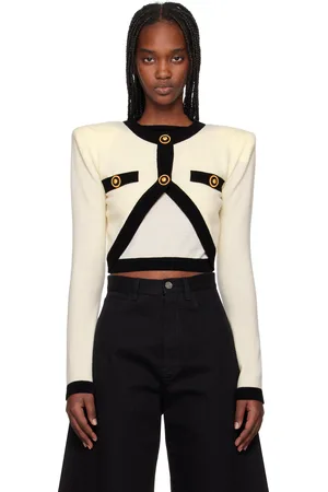 Balmain Pull de style cardigan blanc cassé en tricot