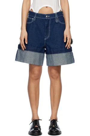 Simone Rocha Short ample bleu marine en denim à ornements facettés