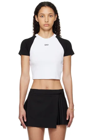 OFF-WHITE T-shirt 90s blanc et noir en jersey côtelé à manches raglan