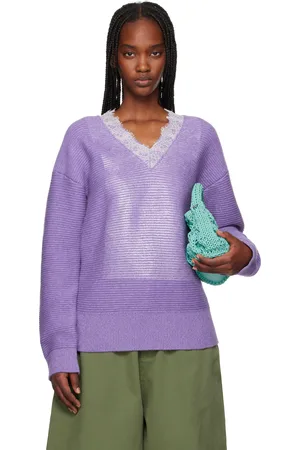 J.W.Anderson Pull mauve à col en V à garniture en dentelle