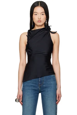 COPERNI Débardeur asymétrique noir à appliqués floraux