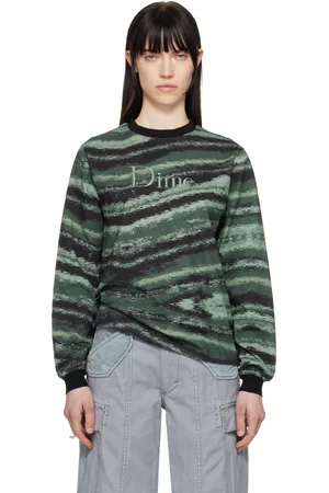 DIME T-shirt à manches longues vert et noir à motif de coups de pinceau