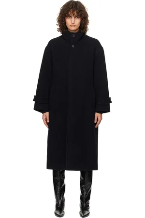 DUNST Manteau bleu marine en laine à col droit