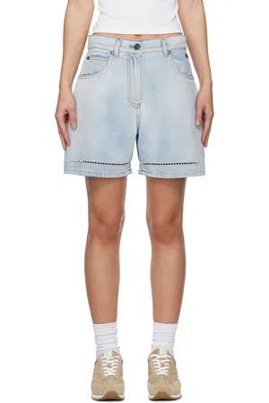 Msgm Short bleu en denim lavé à ornements en broderie anglaise