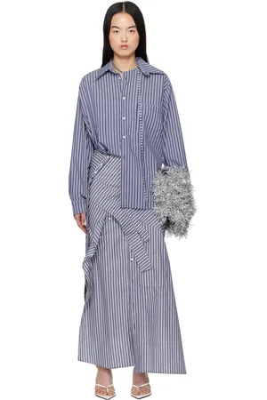 OTTOLINGER Robe midi de style chemise déconstruite bleu et blanc