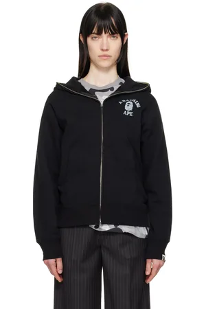 BAPE Pull à capuche noir à glissière et à logos imprimés