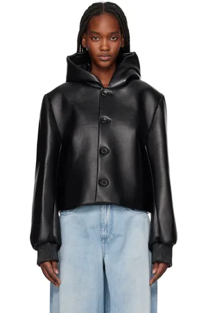 J.W.Anderson Blouson écourté noir en cuir à capuche