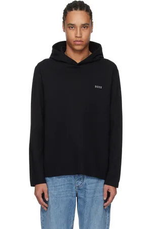 HUGO BOSS Pull à capuche noir en tricot gaufré