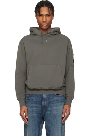 C.P. Company Pull à capuche gris en jersey bouclette de coton teint avec réserve à lentille