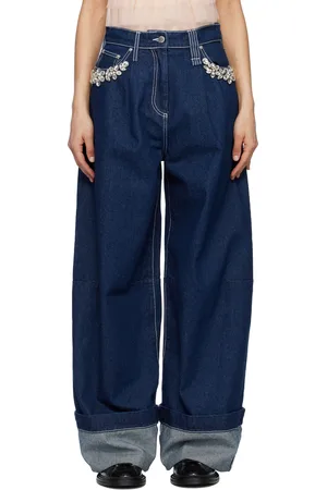 Simone Rocha Jean Turbo bleu marine à revers prolongés et à ornements facettés