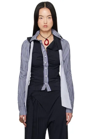 OTTOLINGER Chemise déconstruite bleu marine et bleu à sangles de style lavallière