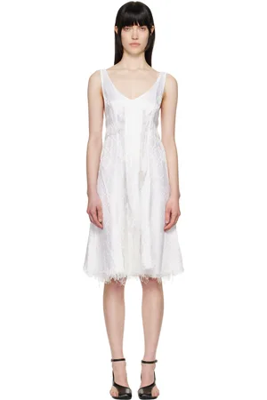 Edward Cuming Robe midi Third Wedding blanche en cupro à motif à pois