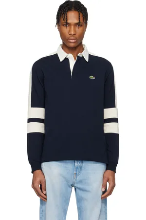 Lacoste Polo de rugby contrasté bleu marine et blanc