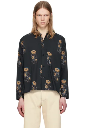 HARAGO Chemise noire à motif fleuri imprimé