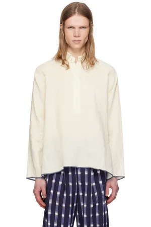 HARAGO Chemise blanche en lin à patte boutonnée partielle