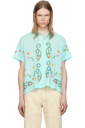 HARAGO Chemise bleue à motif vermiculaire brodé
