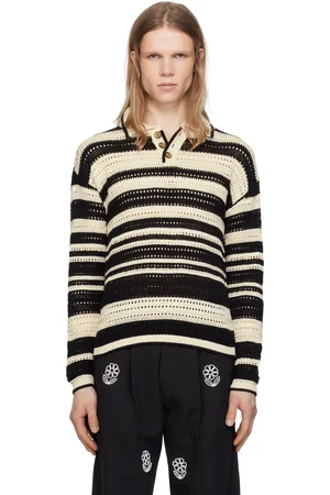 HARAGO Polo noir et blanc en crochet