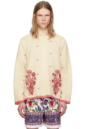 HARAGO Chemise blanc cassé à images de fleurs perlées
