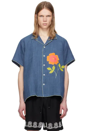 HARAGO Chemise bleue à appliqué floral