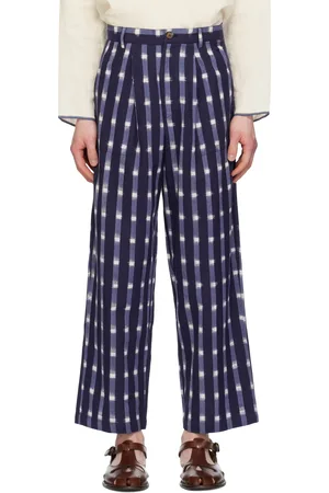 HARAGO Pantalon ample bleu marine à teinture ikat et à plis